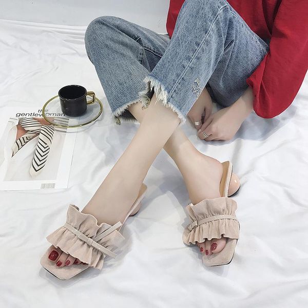 slippers open toe outside fashion sweet concise slides women med square heel ruffles solid summer beach slip-on ladies shoes, Black
slippers open toe outside fashion sweet concise slides women med square heel ruffles solid summer beach slip-on ladies shoes, Black