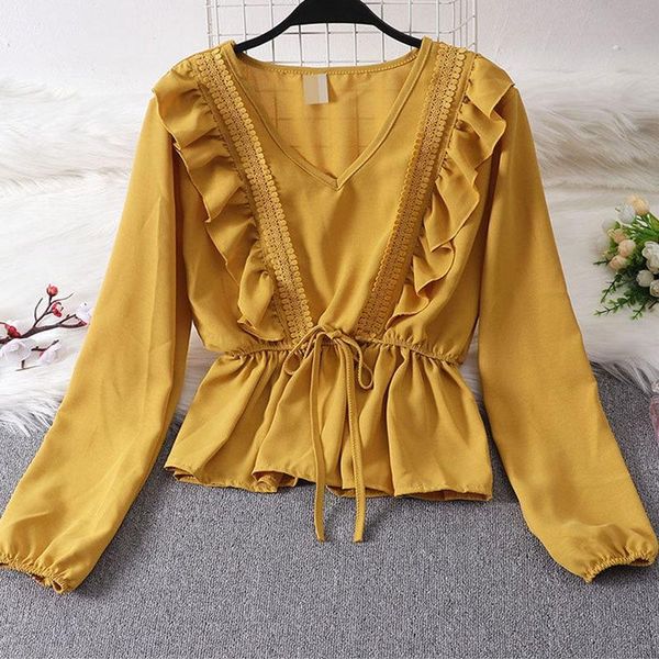 women's blouses & shirts spring women lace-up waist slimming ruffled lantern sleeve shirt sweet chiffon blouse lady, White
women's blouses & shirts spring women lace-up waist slimming ruffled lantern sleeve shirt sweet chiffon blouse lady, White