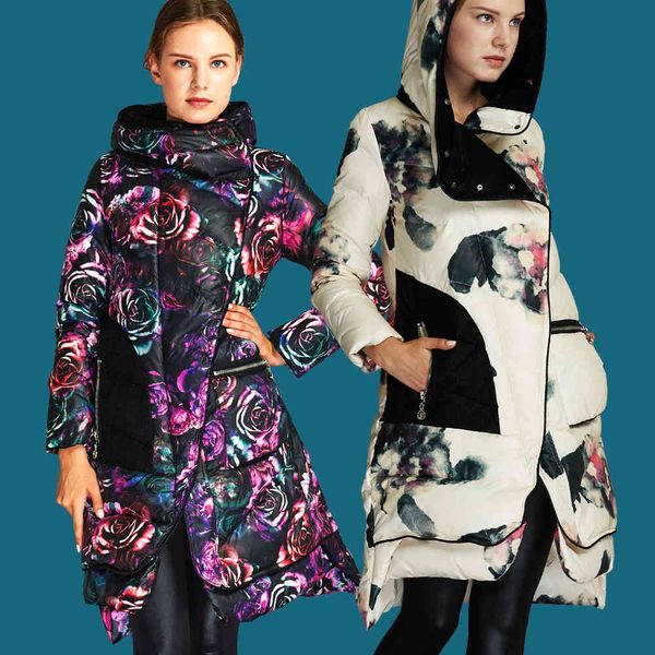 down jacket winter print coat fashion creative design french minority women's medium and long, Black
down jacket winter print coat fashion creative design french minority women's medium and long, Black