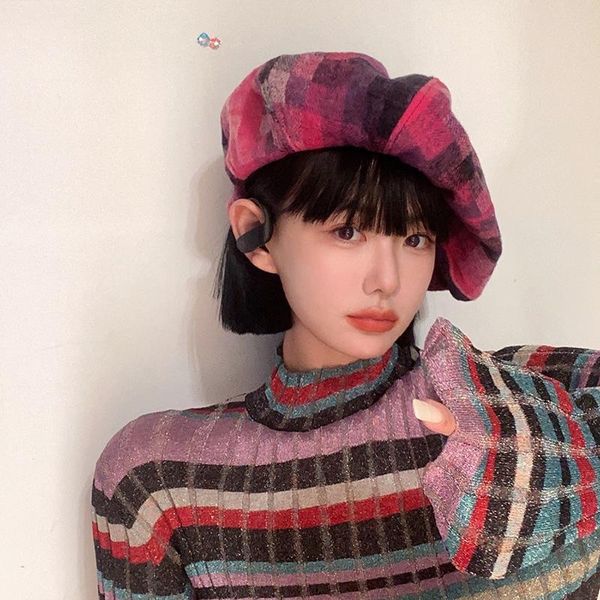 berets winter gradient plaid woolen beret female version with big head and cloud cap showing face small painter hat, Blue;gray
berets winter gradient plaid woolen beret female version with big head and cloud cap showing face small painter hat, Blue;gray