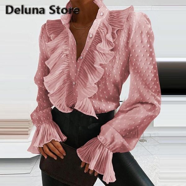 women's blouses & shirts spring blouse streetwear solid flare sleeve v-neck ruffles female clothing long sleeves office lady, White
women's blouses & shirts spring blouse streetwear solid flare sleeve v-neck ruffles female clothing long sleeves office lady, White