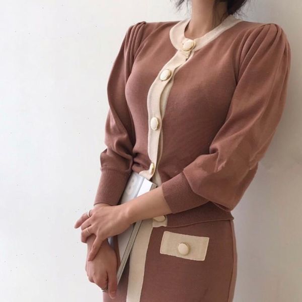 2 piece set korean women tracksuits chic long sleeve single breasted cardigan high waist fashion colorblock knitted skirt suit, Gray
2 piece set korean women tracksuits chic long sleeve single breasted cardigan high waist fashion colorblock knitted skirt suit, Gray