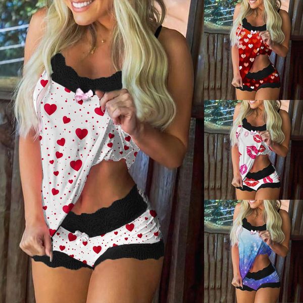 summer pajama suit fashion womens sleepwears heart print sleeveless lace cami shorts lingerie sleepwear set female clothes, Black;red
summer pajama suit fashion womens sleepwears heart print sleeveless lace cami shorts lingerie sleepwear set female clothes, Black;red