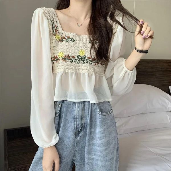 women's blouses & shirts hook flower blouse for women square collar long sleeve shirt sweet korean ladies elegant spring chiffon blusa, White
women's blouses & shirts hook flower blouse for women square collar long sleeve shirt sweet korean ladies elegant spring chiffon blusa, White