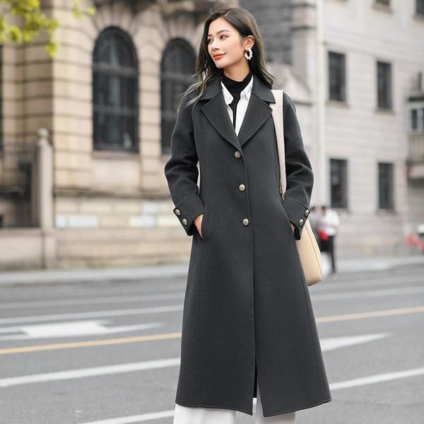 women's wool & blends 2021 tailored collar autumn and winter double-sided overcoat long woolen coat women, Black
women's wool & blends 2021 tailored collar autumn and winter double-sided overcoat long woolen coat women, Black
