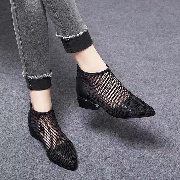 summer sandal boots woman chunky heel mesh ankle women heels 4cm pointed toe zipper boot ladies platform, Black
summer sandal boots woman chunky heel mesh ankle women heels 4cm pointed toe zipper boot ladies platform, Black