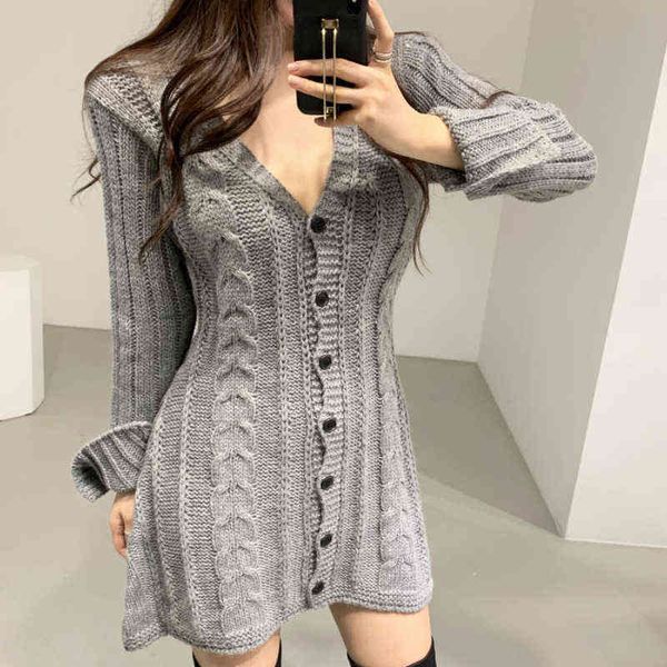 twisted knitted sweater mini dress women v-neck single breasted party dress autumn winter long sleeve korean casual dresses robe g1214, Black;gray
twisted knitted sweater mini dress women v-neck single breasted party dress autumn winter long sleeve korean casual dresses robe g1214, Black;gray
