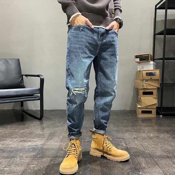 men's jeans beggar style men loose autumn fashion casual hole denim pants hip hop patch straight trousers, Blue
men's jeans beggar style men loose autumn fashion casual hole denim pants hip hop patch straight trousers, Blue