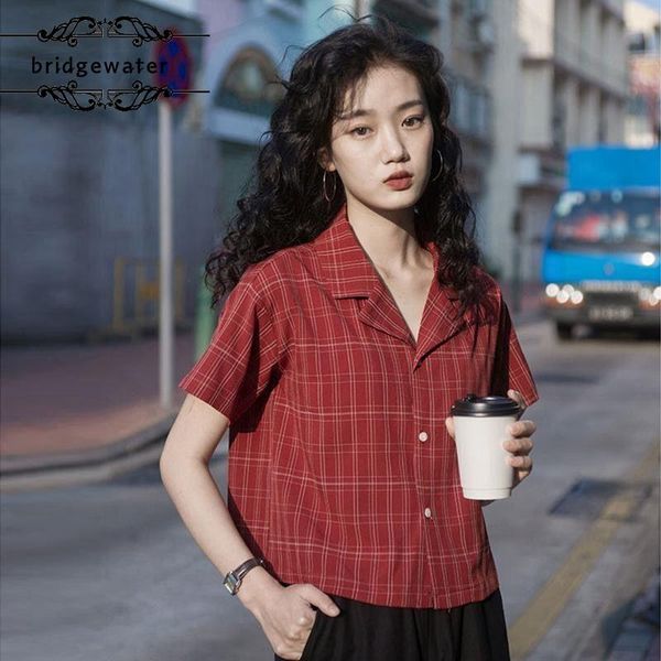 women's blouses & shirts plaid shirt woman v-neck retro short-sleeved loose thin button student polyester simple all-match casual, White
women's blouses & shirts plaid shirt woman v-neck retro short-sleeved loose thin button student polyester simple all-match casual, White