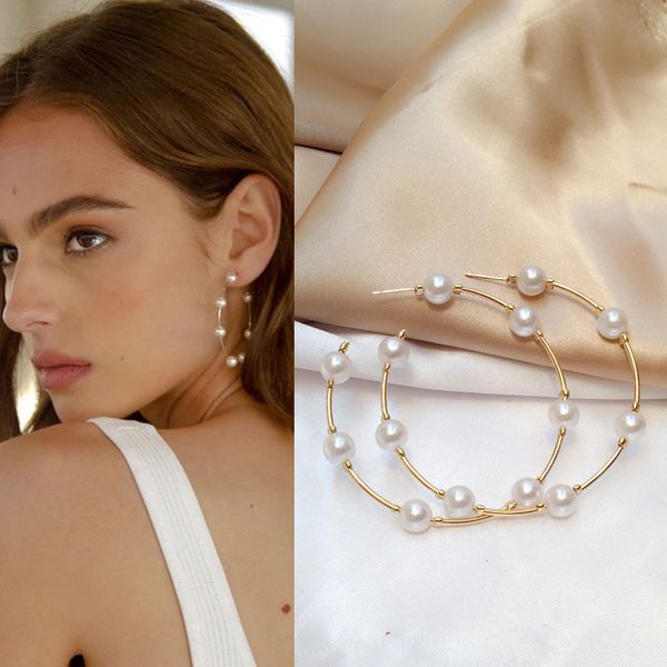 new boho white imitation pearl round circle dangle earrings women gold color big hoop earring korean jewelry brincos statement earing, Silver
new boho white imitation pearl round circle dangle earrings women gold color big hoop earring korean jewelry brincos statement earing, Silver