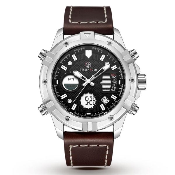 wristwatches goldenhour fashion men sport watch leather strap men's male clock digital military man wrist watches relogio masculino, Slivery;brown
wristwatches goldenhour fashion men sport watch leather strap men's male clock digital military man wrist watches relogio masculino, Slivery;brown