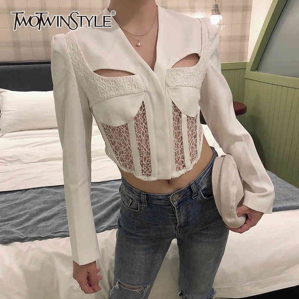 white korean short slim blazer for women v neck long sleeve patchwork lace blazers female spring fashion style 210524, White;black
white korean short slim blazer for women v neck long sleeve patchwork lace blazers female spring fashion style 210524, White;black