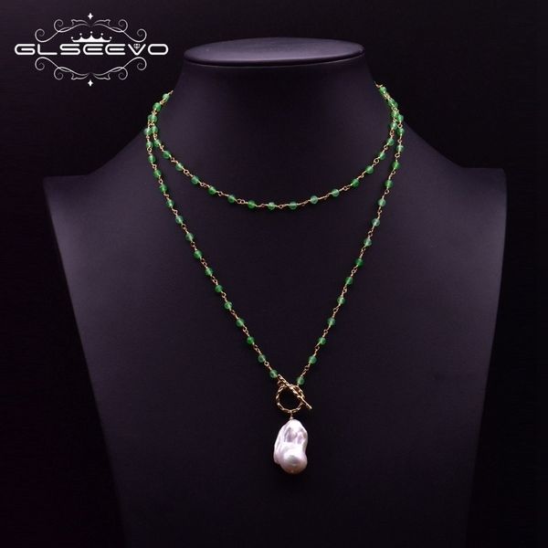 glseevo natural green agate baroque pearl pendant necklace fashion handmade women's jewelry, Black
glseevo natural green agate baroque pearl pendant necklace fashion handmade women's jewelry, Black