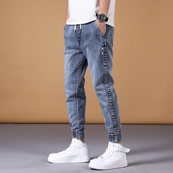 micro ha men's 2021 elastic drawstring jeans fashionable casual corset striped capris, Blue
micro ha men's 2021 elastic drawstring jeans fashionable casual corset striped capris, Blue