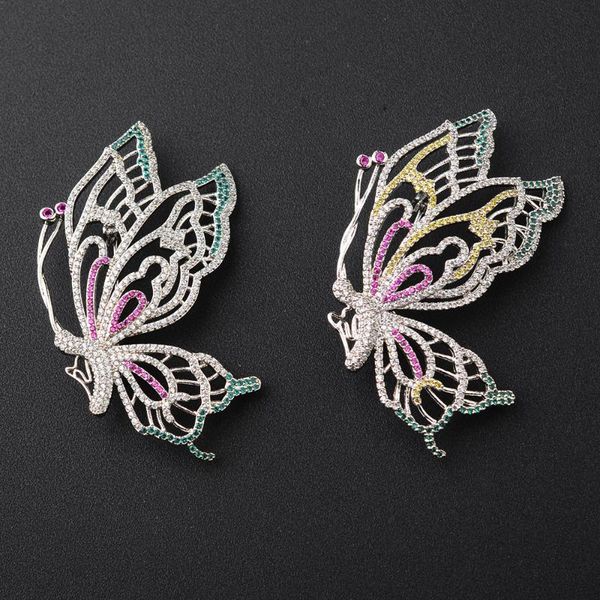 pins, brooches 65x41mm women's silver /gold plated paved cz butterfly brooch, Gray