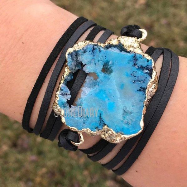 charm bracelets bm14715 boho black leather wrap bracelet with druzy geode teal slice turquoise bohemian, Golden;silver
charm bracelets bm14715 boho black leather wrap bracelet with druzy geode teal slice turquoise bohemian, Golden;silver
