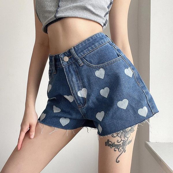 women's shorts stylish straight high waist heart pattern summer trendy frayed hem chic wild harajuku denim, White;black
women's shorts stylish straight high waist heart pattern summer trendy frayed hem chic wild harajuku denim, White;black