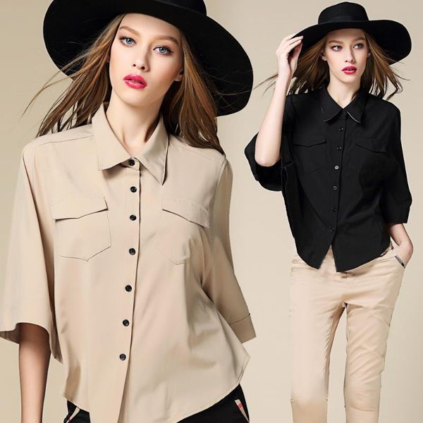 women's blouses & shirts 2021 short shirt batwing sleeve pocket loose casual blouse blusa feminina classic england style elegant weari, White
women's blouses & shirts 2021 short shirt batwing sleeve pocket loose casual blouse blusa feminina classic england style elegant weari, White