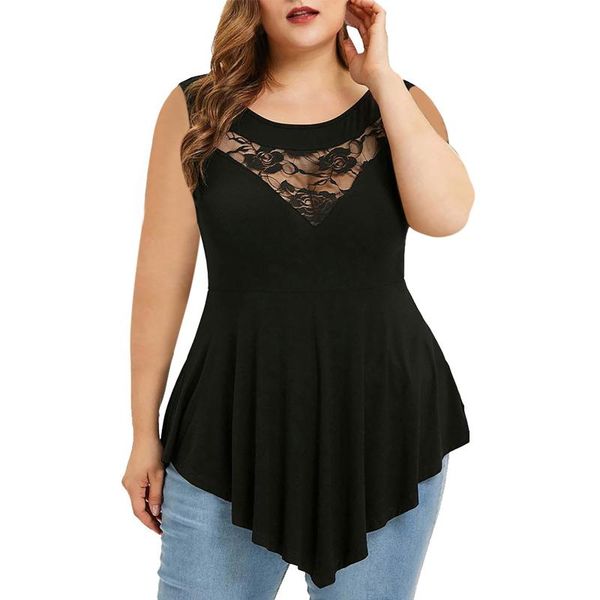 plus size t-shirt sleeveless lace women solid floral o-neck asymmetric ladies clothing summer elegant blouse, Black
plus size t-shirt sleeveless lace women solid floral o-neck asymmetric ladies clothing summer elegant blouse, Black