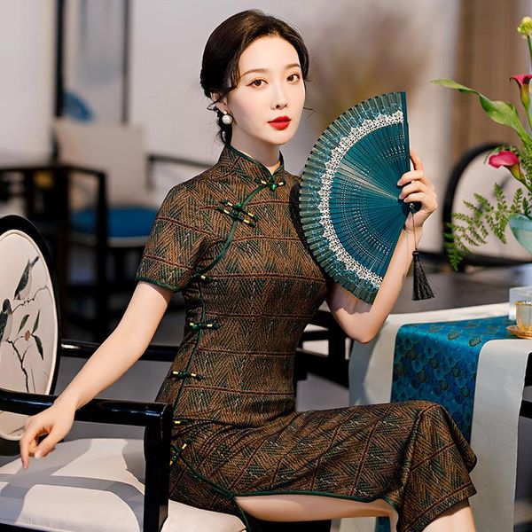 sheng coco dark brown geometric pattern lady chinese qipao dresses improved daily cheongsam slim elegant long qi pao dress ethnic clothing, Red
sheng coco dark brown geometric pattern lady chinese qipao dresses improved daily cheongsam slim elegant long qi pao dress ethnic clothing, Red