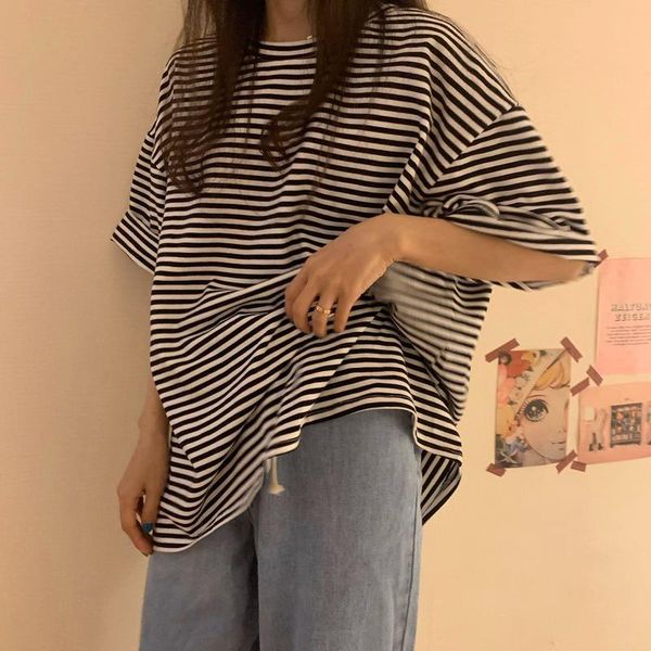 women's t-shirt women summer t-shirts harajuku oversized casual o neck drop shoulder short sleeve striped loose tees student chic tshir, White
women's t-shirt women summer t-shirts harajuku oversized casual o neck drop shoulder short sleeve striped loose tees student chic tshir, White