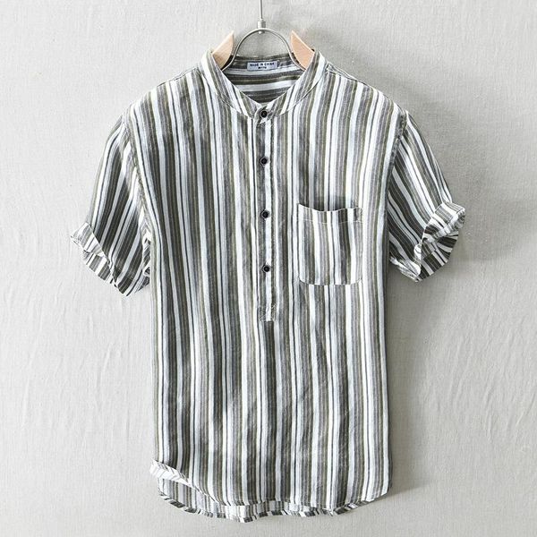summer men's linen striped short-sleeved shirt youth pullover leisure casual shirts, White;black
summer men's linen striped short-sleeved shirt youth pullover leisure casual shirts, White;black