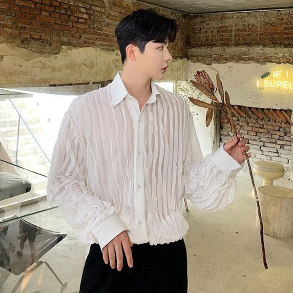 men's casual shirts men stripe thin shirt cardigan male women long sleeve pleated design loose vintage streetwear hip hop party dress, White;black
men's casual shirts men stripe thin shirt cardigan male women long sleeve pleated design loose vintage streetwear hip hop party dress, White;black