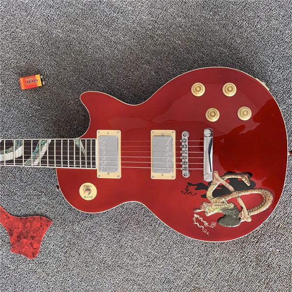 red flame abalone inlay, standard electric guitar, silver accessories, two-piece body
red flame abalone inlay, standard electric guitar, silver accessories, two-piece body