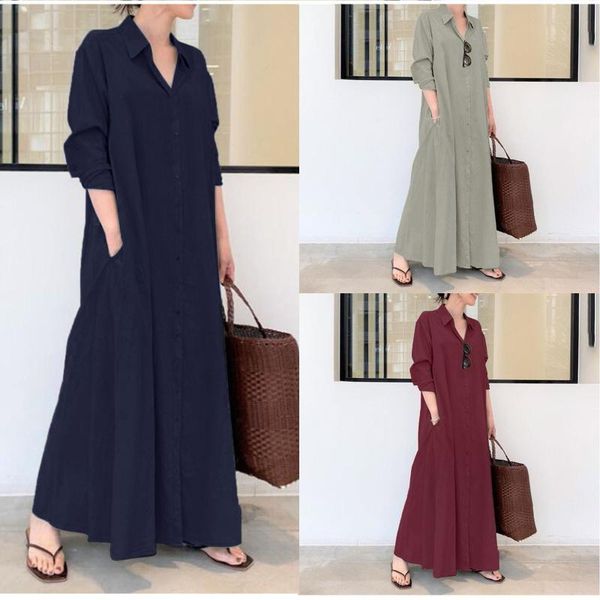 casual dresses linen long dress women autumn solid pockets shirt buttons evening party sundress fashion female vestidos, Black;gray
casual dresses linen long dress women autumn solid pockets shirt buttons evening party sundress fashion female vestidos, Black;gray
