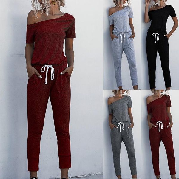 women's casual off shoulder jumpsuits lace up short sleeve jumpsuit romper trousers & rompers, Black;white
women's casual off shoulder jumpsuits lace up short sleeve jumpsuit romper trousers & rompers, Black;white
