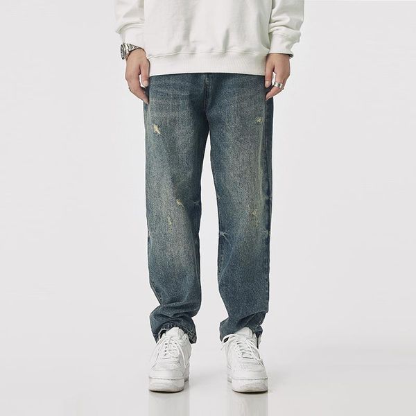 men's jeans street style fashion men vintage designer loose fit wide leg ripped retro frayed hole hip hop denim baggy pants, Blue
men's jeans street style fashion men vintage designer loose fit wide leg ripped retro frayed hole hip hop denim baggy pants, Blue