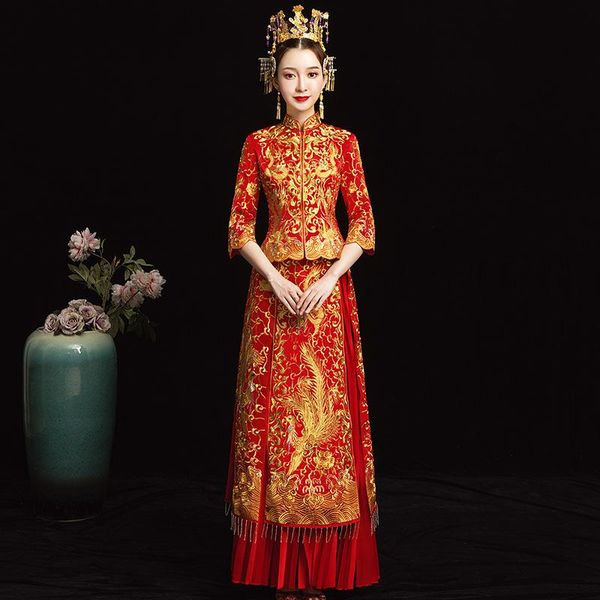 vintage women marriage cheongsam suit traditional embroidery dragon phoenix qipao asian bride wedding party dress ethnic clothing, Red
vintage women marriage cheongsam suit traditional embroidery dragon phoenix qipao asian bride wedding party dress ethnic clothing, Red
