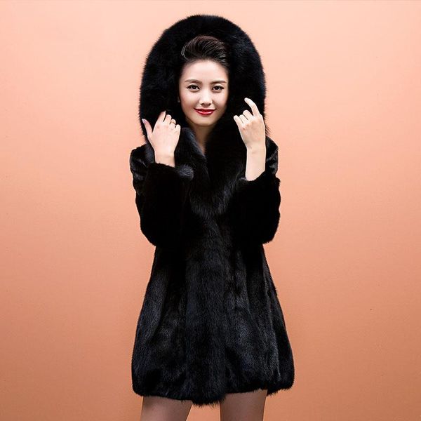 women's fur & faux high-end black mink hooded collar coat mid-length winter jacket real covered button thick warm outwear
women's fur & faux high-end black mink hooded collar coat mid-length winter jacket real covered button thick warm outwear