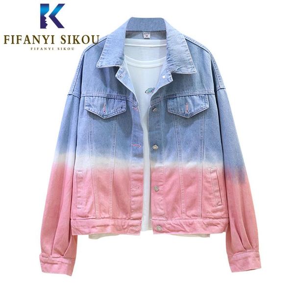 women's jackets gradient color denim jacket women short coat 2021 long sleeve pocket jeans female loose harajuku, Black;brown
women's jackets gradient color denim jacket women short coat 2021 long sleeve pocket jeans female loose harajuku, Black;brown
