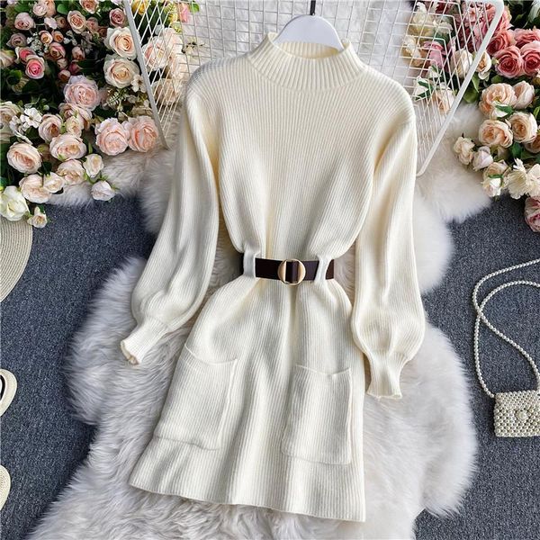 casual dresses belt knitwear pollover jumper warm sweater dress women 2021 thick solid knitted winter korean woman vestido mini, Black;gray
casual dresses belt knitwear pollover jumper warm sweater dress women 2021 thick solid knitted winter korean woman vestido mini, Black;gray
