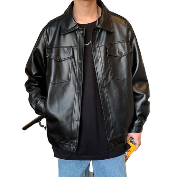 men's fur & faux 2021 spring loose soft leather jacket single breasted men casual biker, Black
men's fur & faux 2021 spring loose soft leather jacket single breasted men casual biker, Black