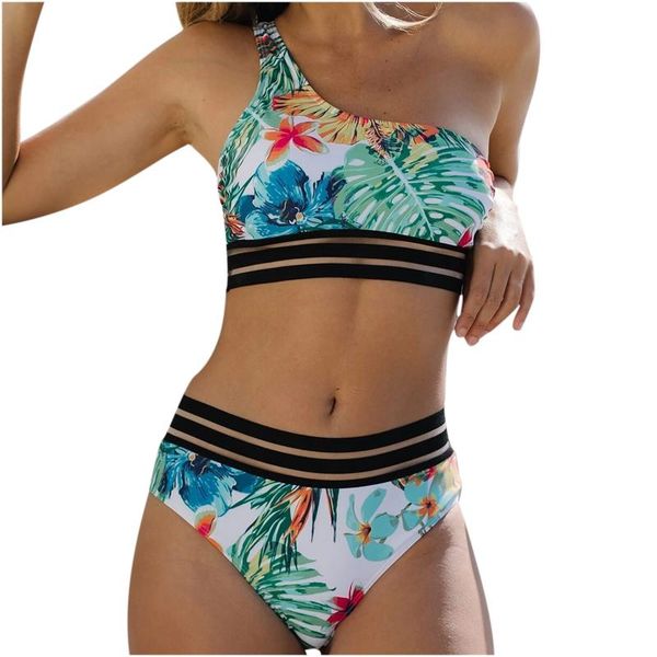 women's swimwear leaf printed one shoulder bikini set 2021 high waist swimsuit two pieces biqini female women patchwork split bathing s, White;black
women's swimwear leaf printed one shoulder bikini set 2021 high waist swimsuit two pieces biqini female women patchwork split bathing s, White;black