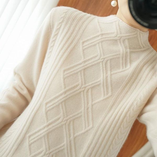 women's knits & tees woolen sweater diamond twist high neck thickened warm pure color cashmere knitted bottomed, White
women's knits & tees woolen sweater diamond twist high neck thickened warm pure color cashmere knitted bottomed, White