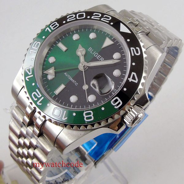 40 mm black dial green luminous marks gmt function jubilee bracelet date saffierglas automatic mens watch, Slivery;brown
40 mm black dial green luminous marks gmt function jubilee bracelet date saffierglas automatic mens watch, Slivery;brown