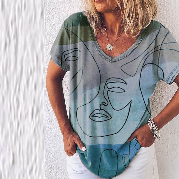women's t-shirt vintage abstract painting printed t-shirts women v-neck short sleeve floral casual loose mujer camisetas @40, White
women's t-shirt vintage abstract painting printed t-shirts women v-neck short sleeve floral casual loose mujer camisetas @40, White
