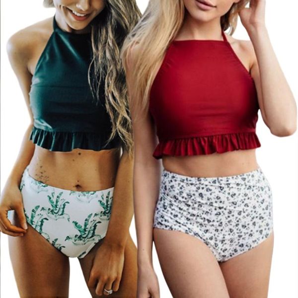 bras sets women high waist swimwear two pieces bikini set halter swimsuit bathing suit ruffle hem bra & brief, Red;black
bras sets women high waist swimwear two pieces bikini set halter swimsuit bathing suit ruffle hem bra & brief, Red;black