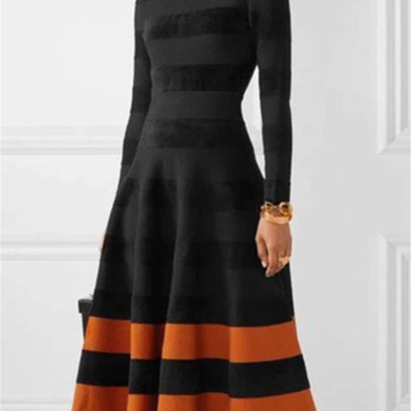 casual dresses women's high collar long sve stripe stitching medium length drs, Black;gray
casual dresses women's high collar long sve stripe stitching medium length drs, Black;gray