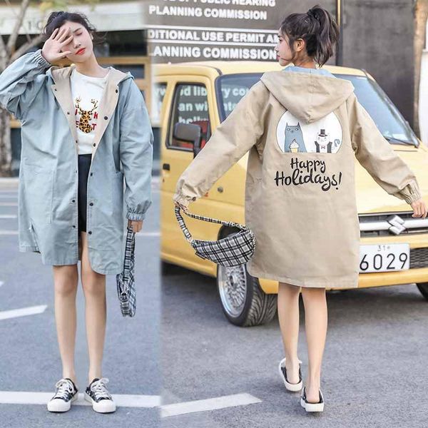 women's trench coats reversible jacket windbreaker mid-length 2021 spring autumn korean loose large size clothes girl printed coat k106, Tan;black
women's trench coats reversible jacket windbreaker mid-length 2021 spring autumn korean loose large size clothes girl printed coat k106, Tan;black