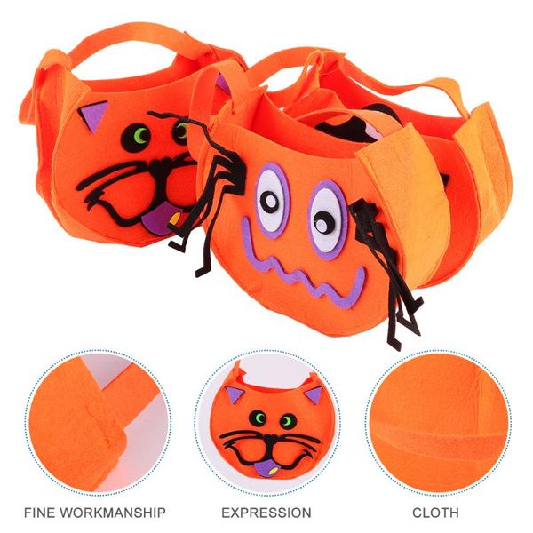 gift wrap 3pcs halloween candy bag tote pumpkin themed design storage pouch (orange)