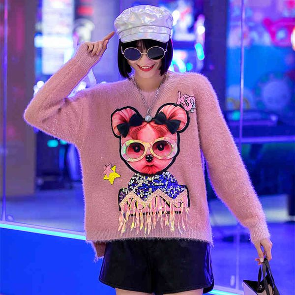 sweaters women's knitted thick autumn and winter outer wear sequin sweet loose sweater, White;black
sweaters women's knitted thick autumn and winter outer wear sequin sweet loose sweater, White;black
