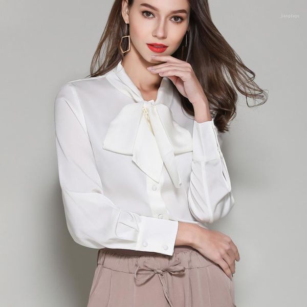 women's blouses & shirts silk stain bow collar full sleeve plus size woman summer 2021 formal elegant solid color lady, White
women's blouses & shirts silk stain bow collar full sleeve plus size woman summer 2021 formal elegant solid color lady, White
