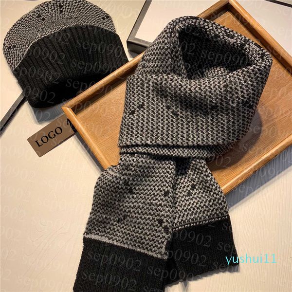 letter jacquard wool beanies designer scarf and hat set men women beanie winter knitted scarves
