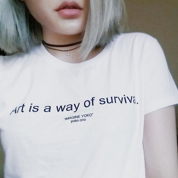 women's t-shirt funny letter printed t shirts casual cotton tees hight quality crewneck hipster tumblr art is a way of survival, White
women's t-shirt funny letter printed t shirts casual cotton tees hight quality crewneck hipster tumblr art is a way of survival, White