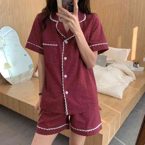 women's sleepwear 2021 soft sweet girls plaid loose comfortable home wear all match casual femme pajamas sets 5o2h, Black;red
women's sleepwear 2021 soft sweet girls plaid loose comfortable home wear all match casual femme pajamas sets 5o2h, Black;red