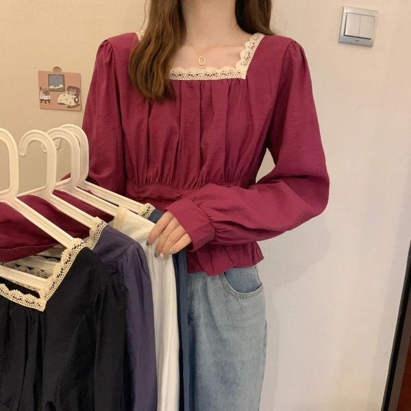 women's blouses & shirts women blouse autumn clothing square collar shirt lace stitching long sleeve for blusas ropa de mujer, White
women's blouses & shirts women blouse autumn clothing square collar shirt lace stitching long sleeve for blusas ropa de mujer, White